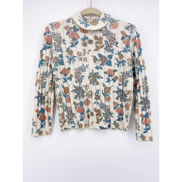 Vintage Sweaters Vintage L Floral Sweater Mock Neck Zip Back